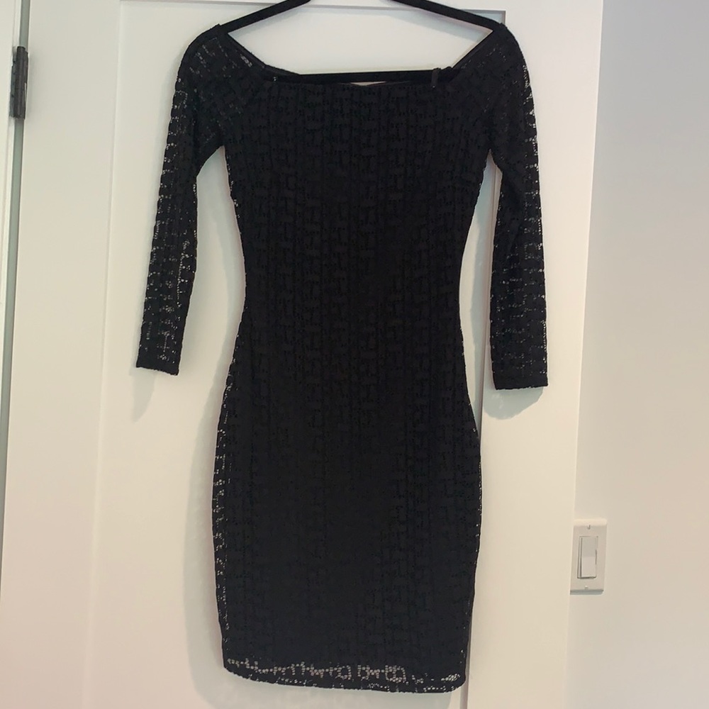 NWT Geo-Lace Off the Shoulder Black Dress